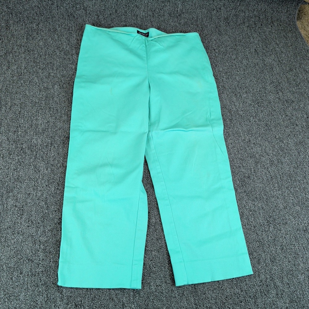 Ann Taylor Womens 10P Petite Cropped Pants Mint Green Cotton Stretch Side Zip 10
